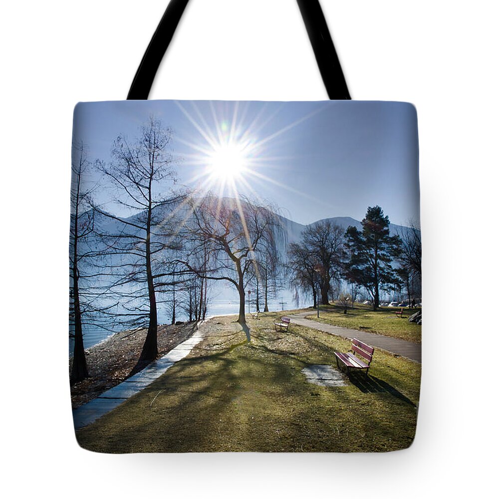 Park Tote Bag featuring the photograph Park on the lakefront by Mats Silvan
