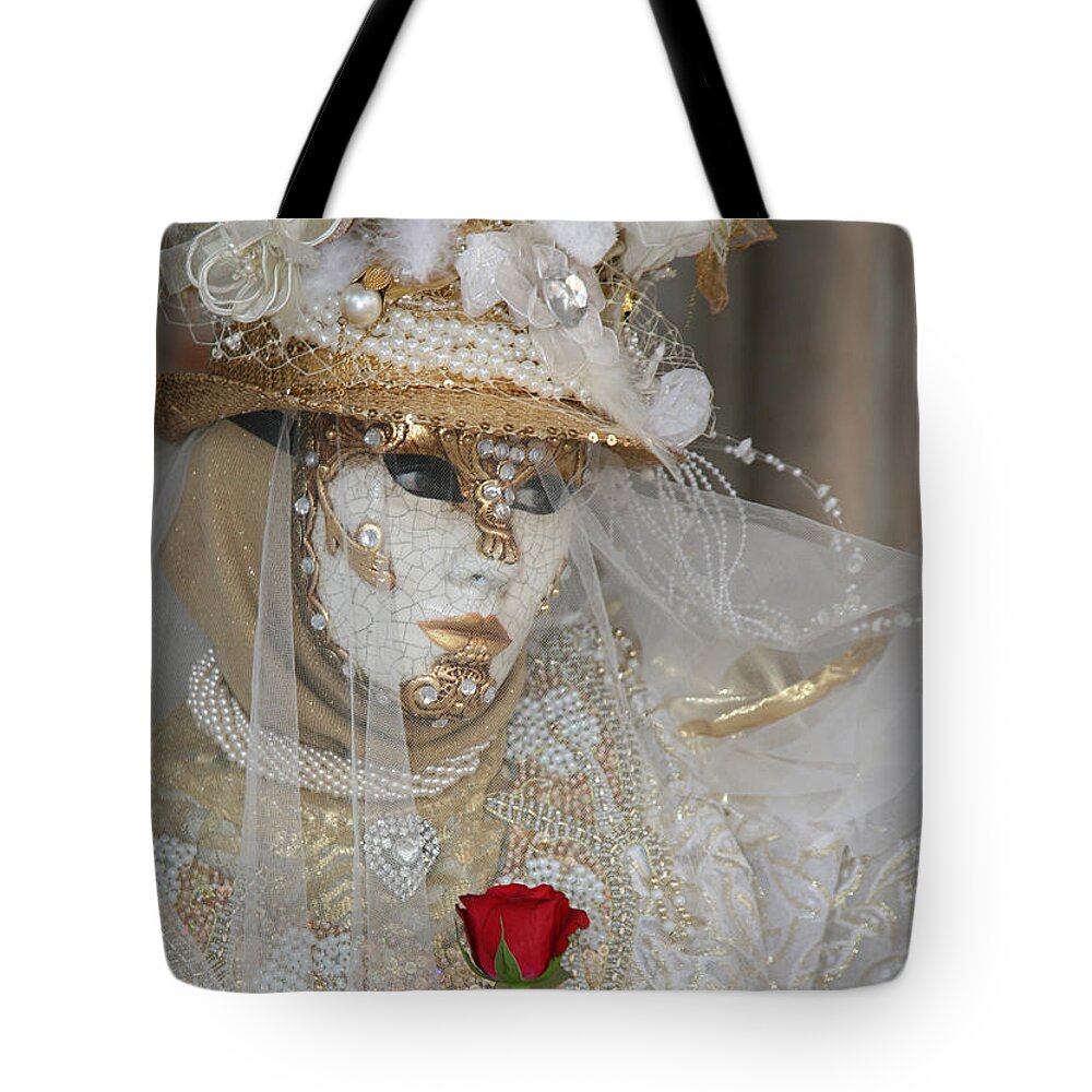 Venice Tote Bag featuring the photograph Pearl Bride with Rose 2 by Donna Corless