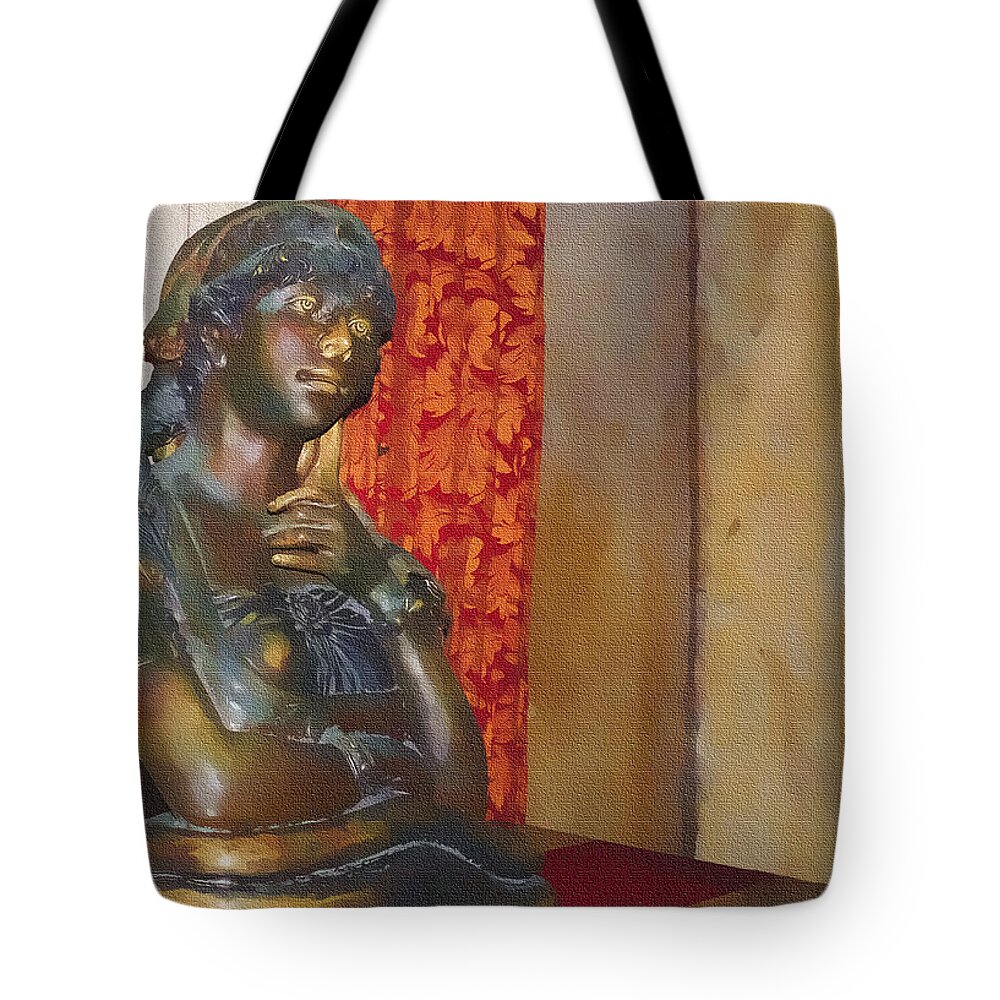 Statue Tote Bag featuring the photograph Pensive statue by Nora Martinez