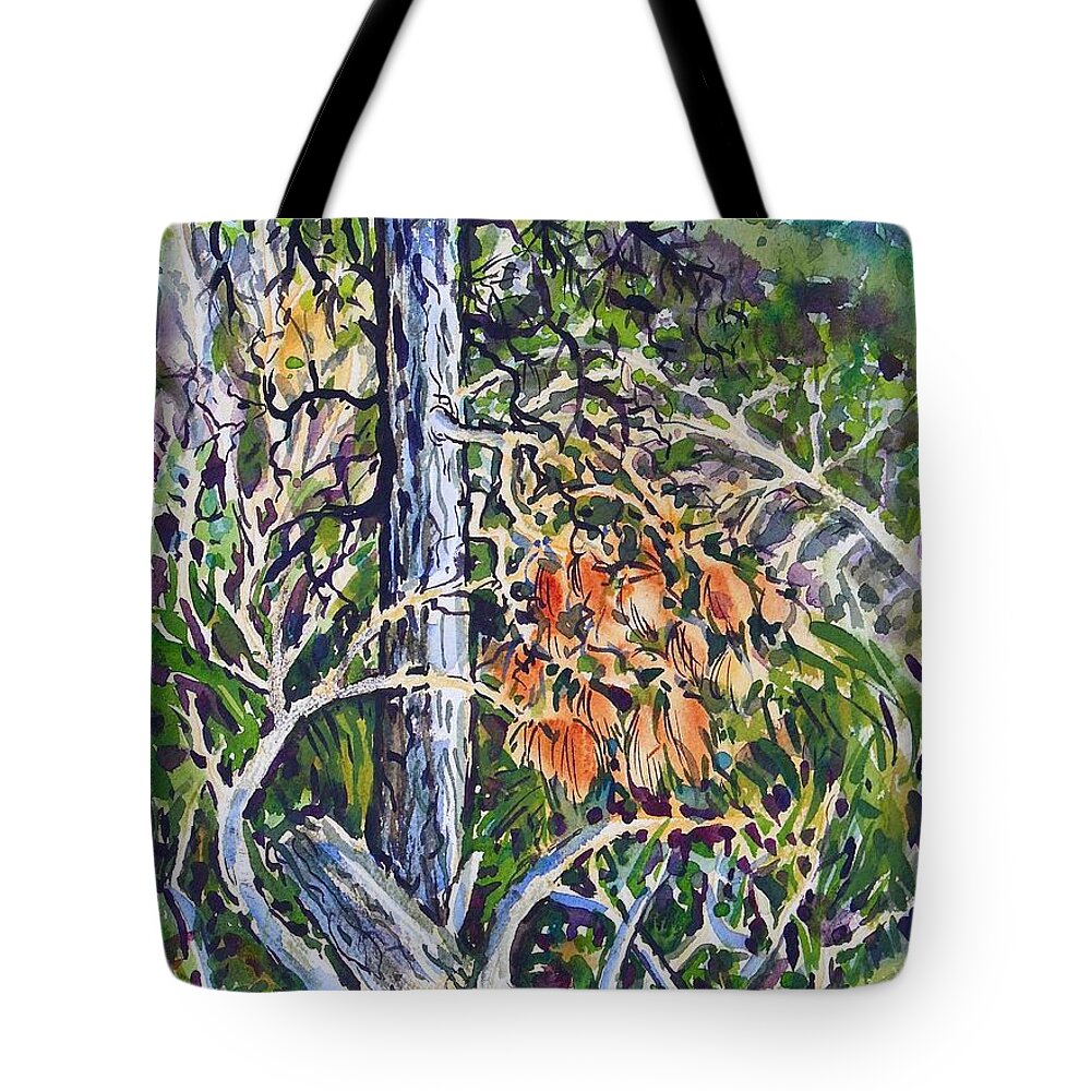 Ponserosa Pines Tote Bag featuring the painting Petroglyph Pines by Lynne Haines
