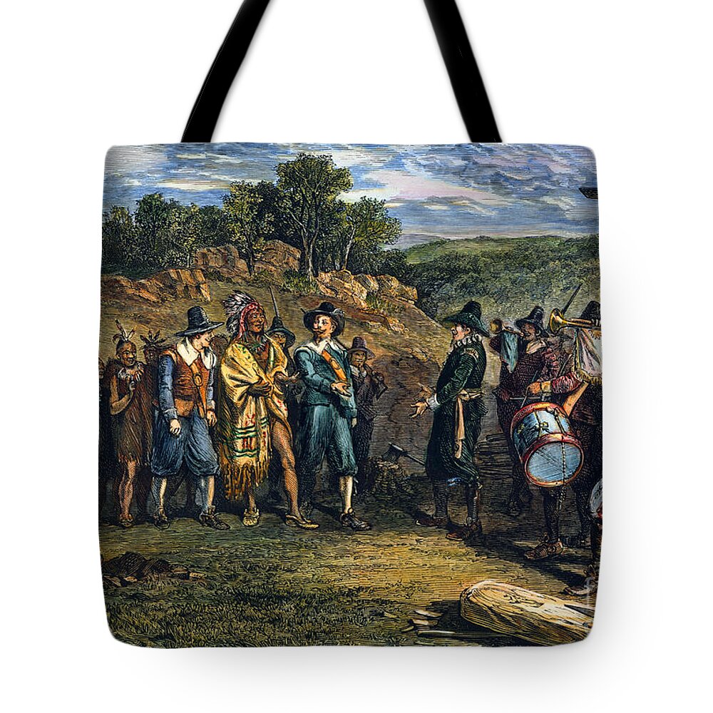 17th Century Tote Bag featuring the drawing Pilgrims - Massasoit by Granger