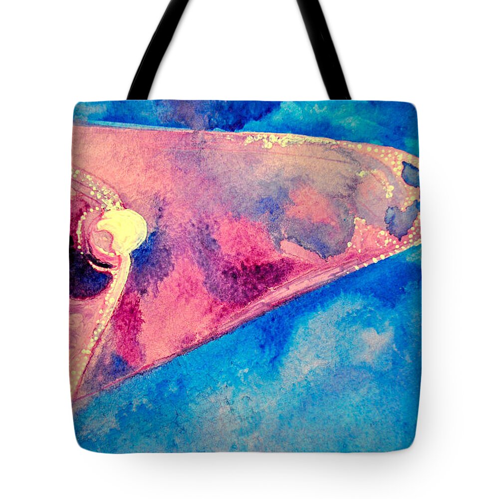 Umphrey's Mcgee Tote Bag featuring the painting Pink on Blue by Patricia Arroyo