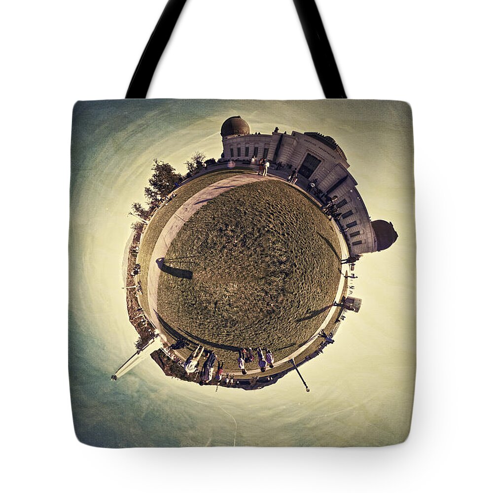 Stereographic Tote Bag featuring the photograph Planet Griffith Observatory by Natasha Bishop