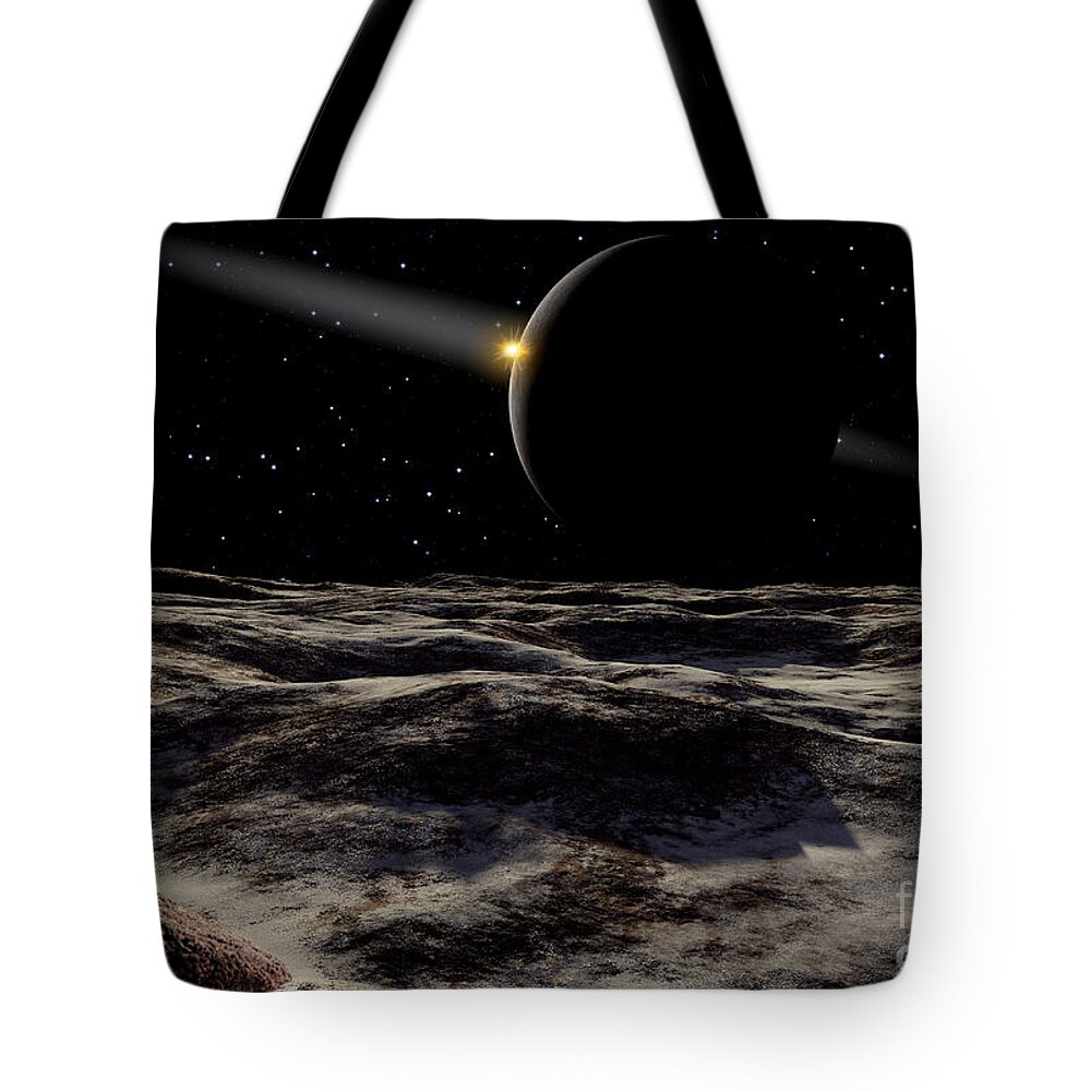 Color Image Tote Bag featuring the digital art Pluto Seen From The Surface by Ron Miller