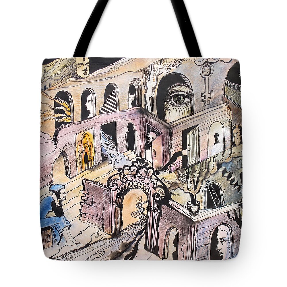 Fantasy Tote Bag featuring the painting Portals by Valentina Plishchina