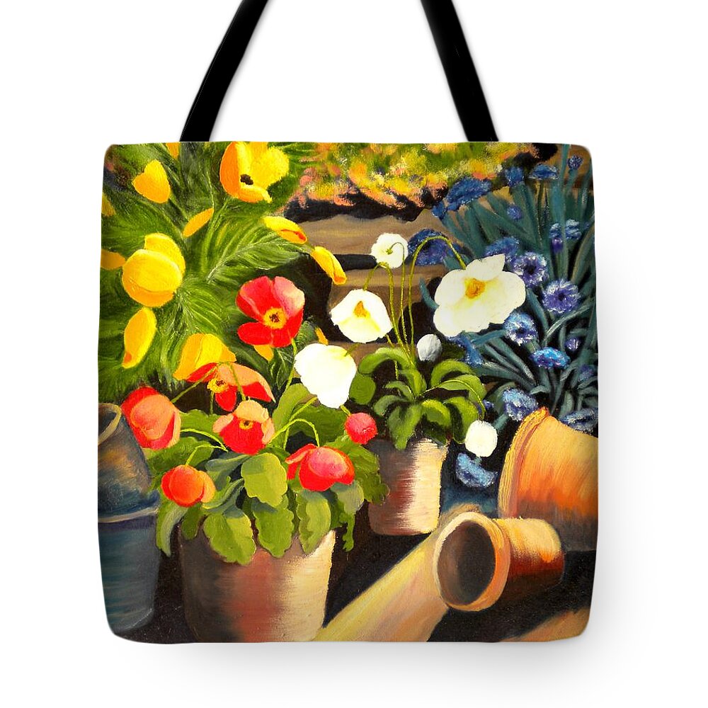 Flowers Tote Bag featuring the photograph Potted Posies by Renate Wesley