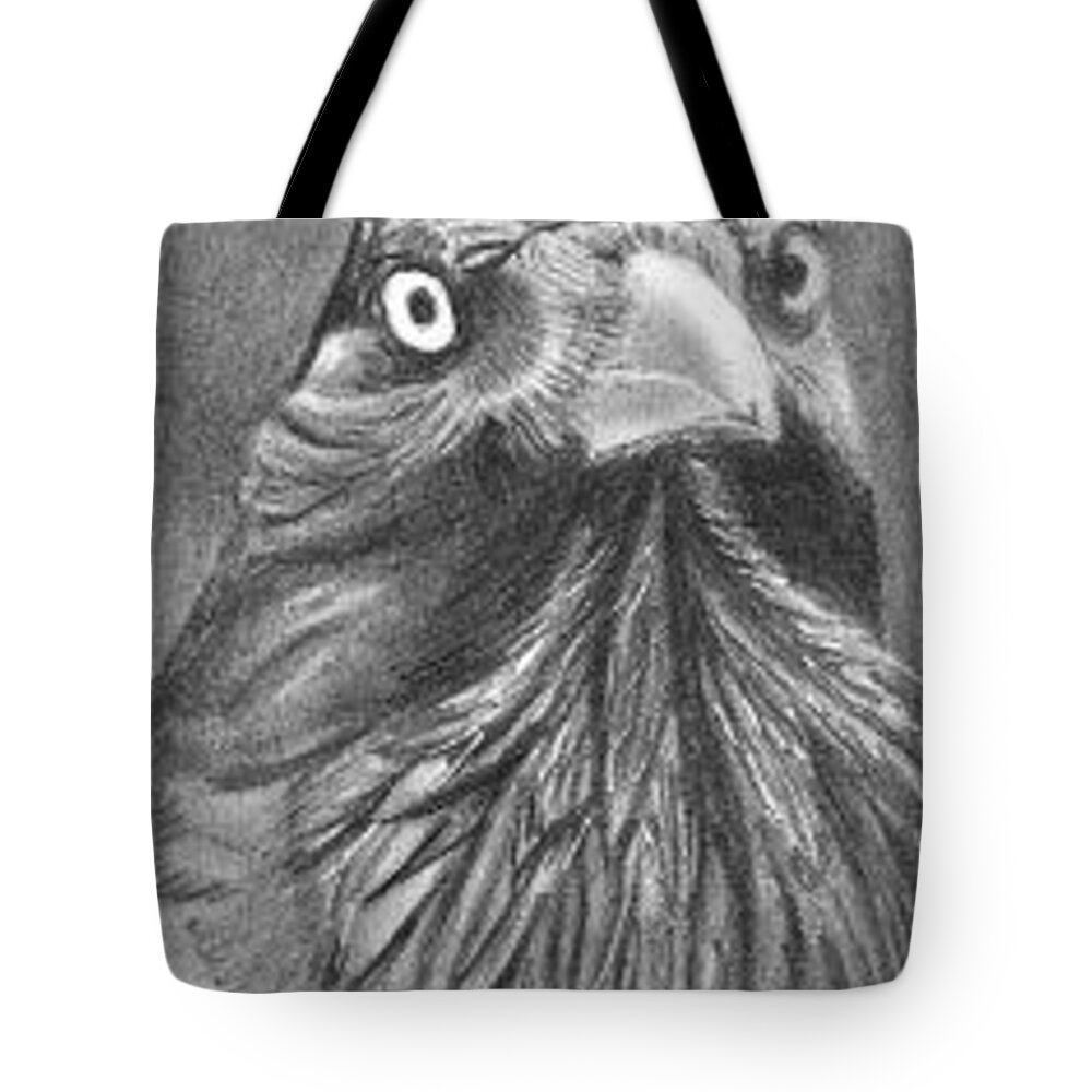 Bird Tote Bag featuring the drawing Princely Raven - ACEO by Ana Tirolese