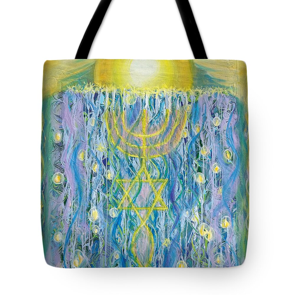 Prophetic Tote Bag featuring the painting Prophetic Message Sketch Painting 26 Elohim Elohim Latter Rain by Anne Cameron Cutri