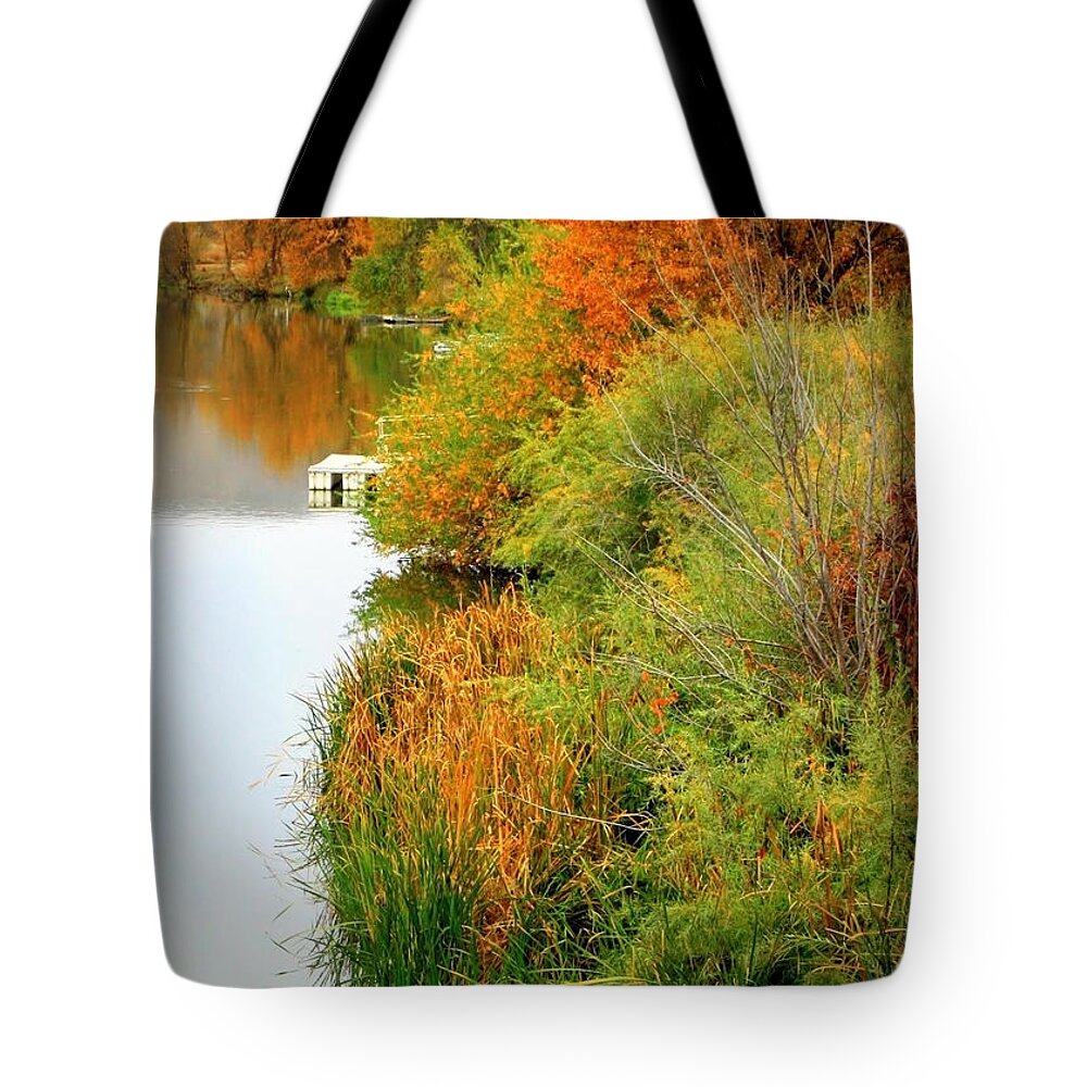 Prosser Tote Bag featuring the photograph Prosser Autumn Docks by Carol Groenen