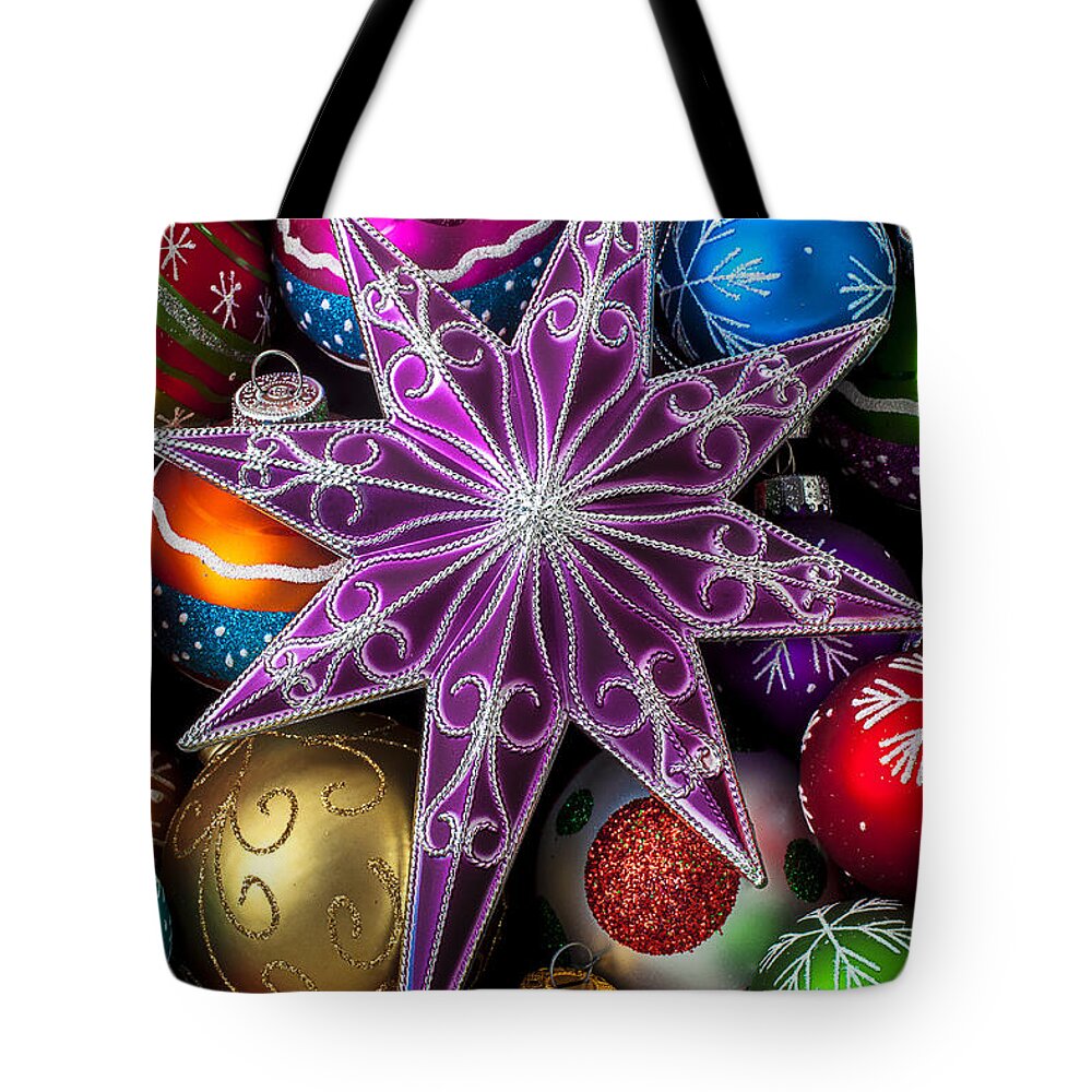 Purple Tote Bag featuring the photograph Purple Christmas Star by Garry Gay
