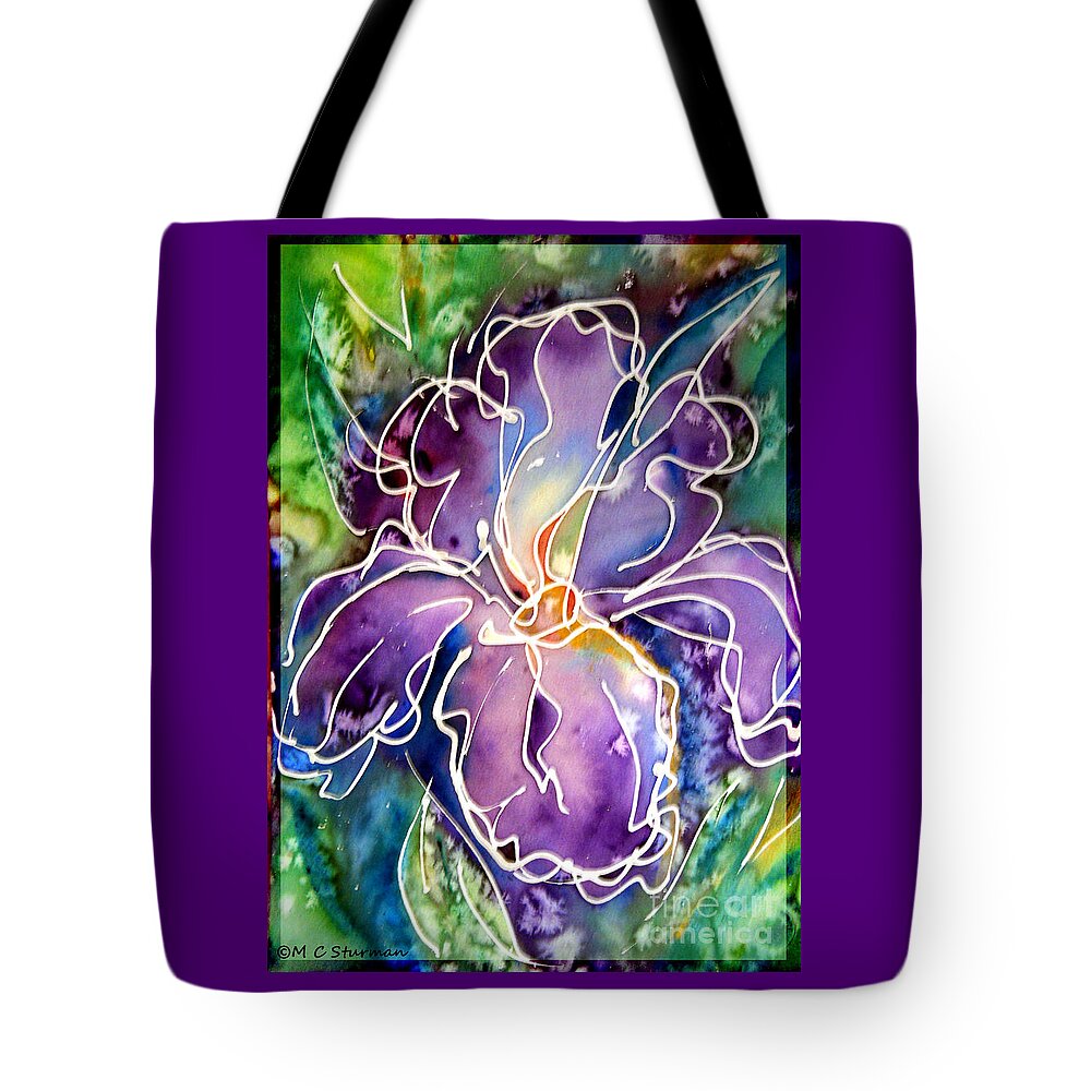 Iris Tote Bag featuring the mixed media Purple Iris by M c Sturman