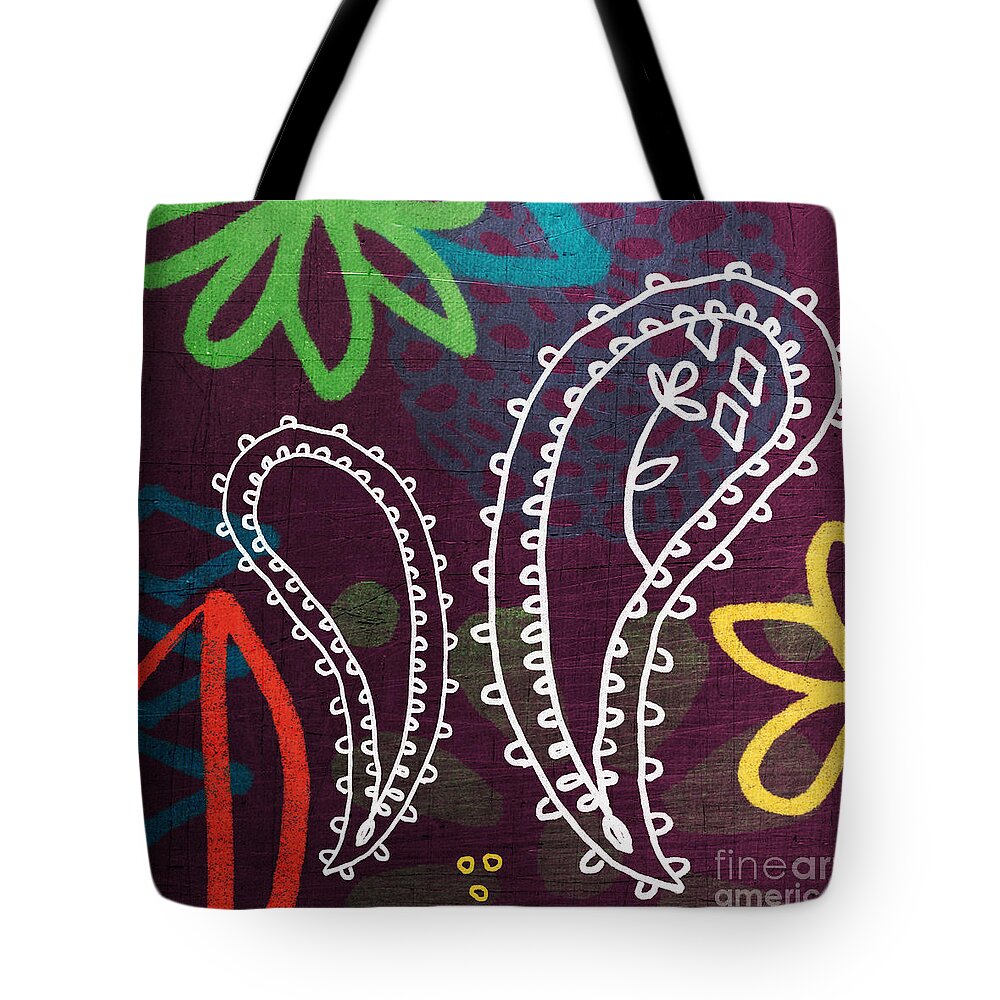 Paisley Tote Bag featuring the painting Purple Paisley Garden by Linda Woods