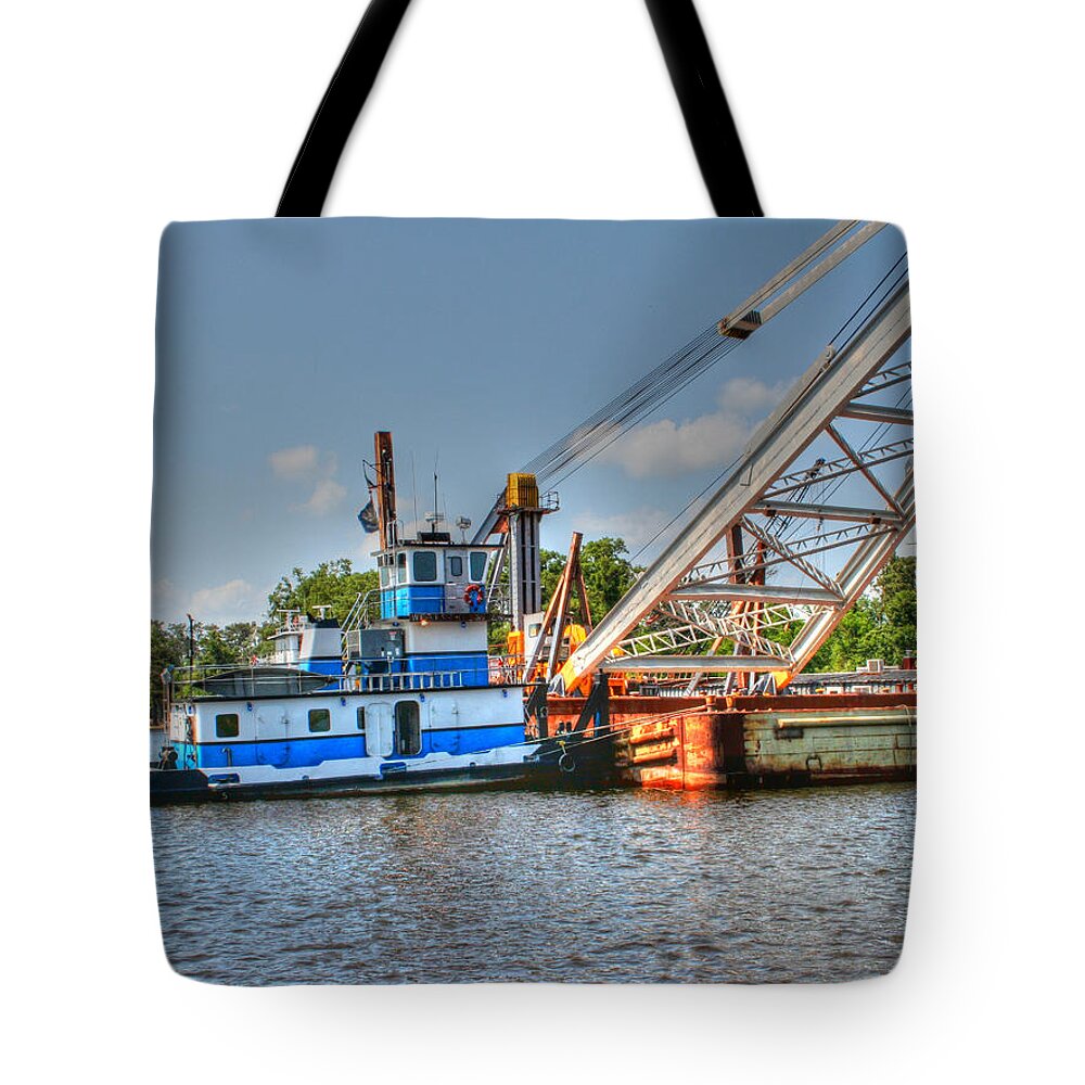 Push Boat Tote Bag featuring the photograph Push Boat and Barge by Barry Jones
