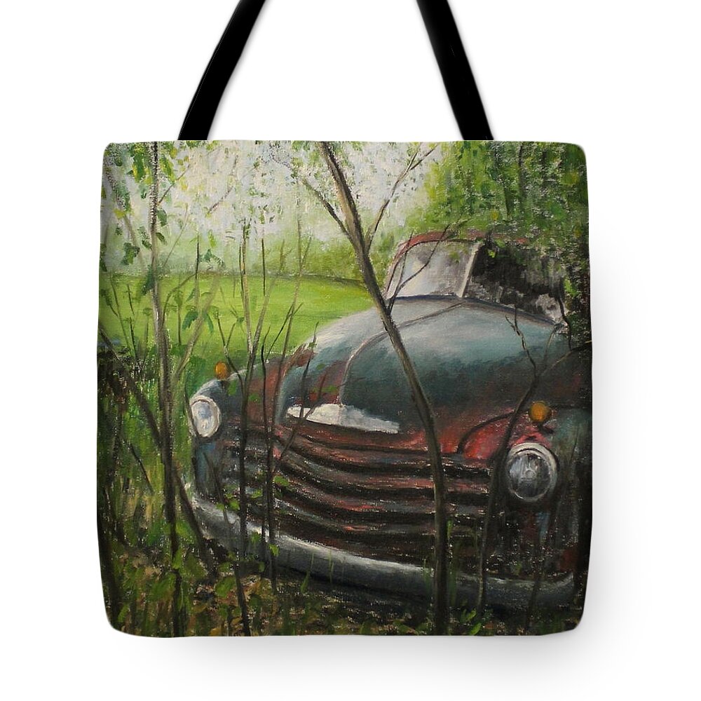 Classic Car Tote Bag featuring the painting Push by Daniel W Green