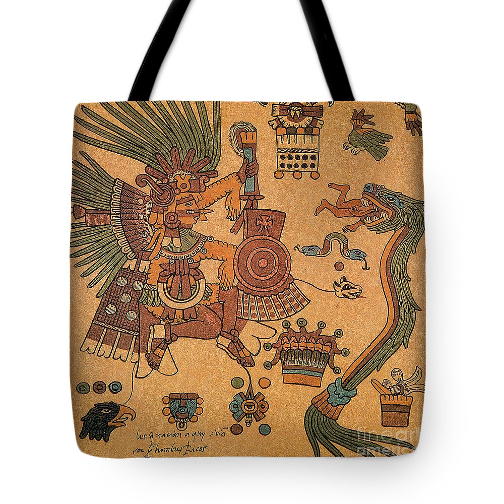History Tote Bag featuring the photograph Quetzalcoatl, Aztec Feathered Serpent by Photo Researchers