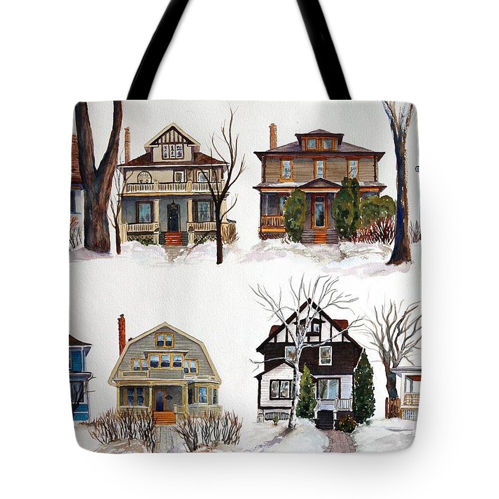 Street Scene Tote Bag featuring the painting Raglan Road - Early Spring by Ruth Kamenev