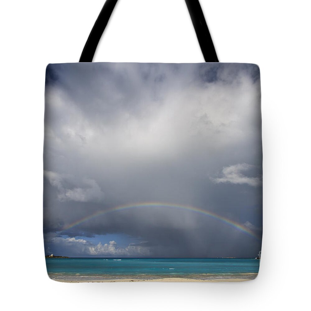 Exuma Tote Bag featuring the photograph Rainbow Over Emerald Bay by Dennis Hedberg