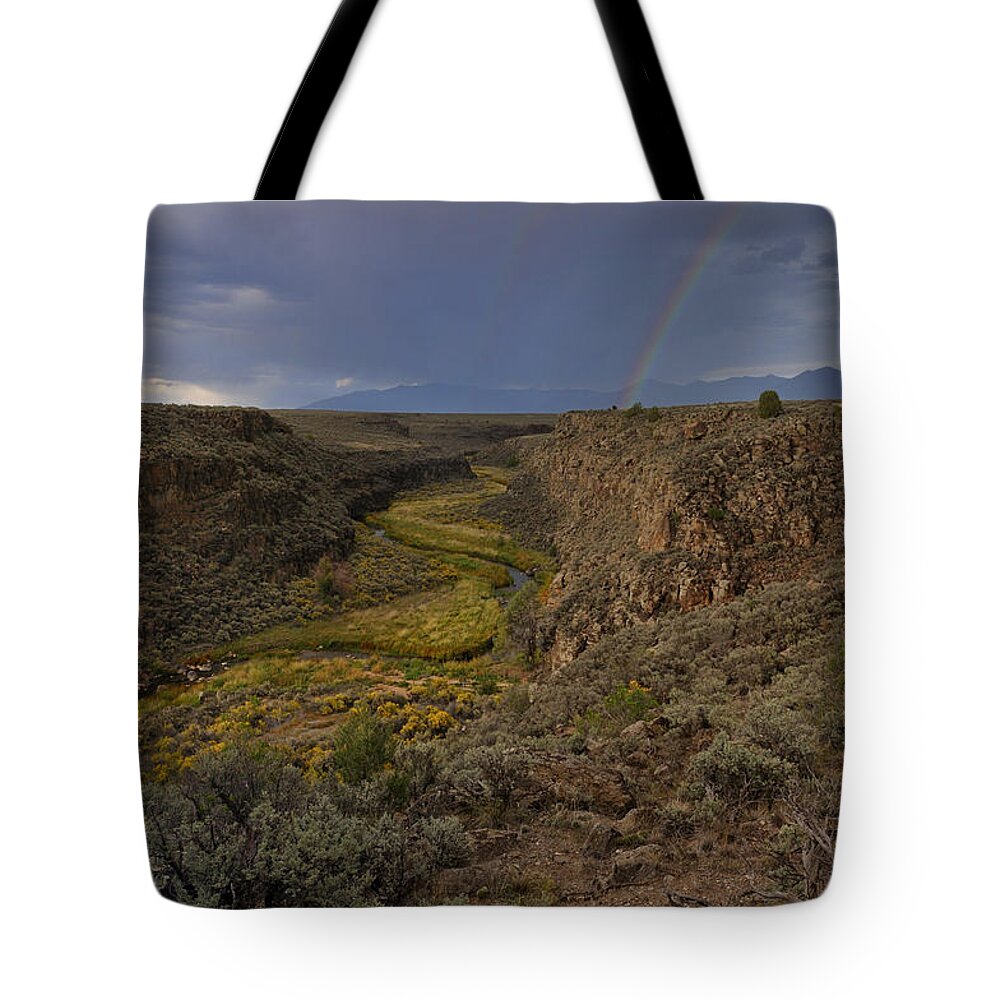 Landscape Tote Bag featuring the photograph Rainbow Over The Rio Pueblo by Ron Cline