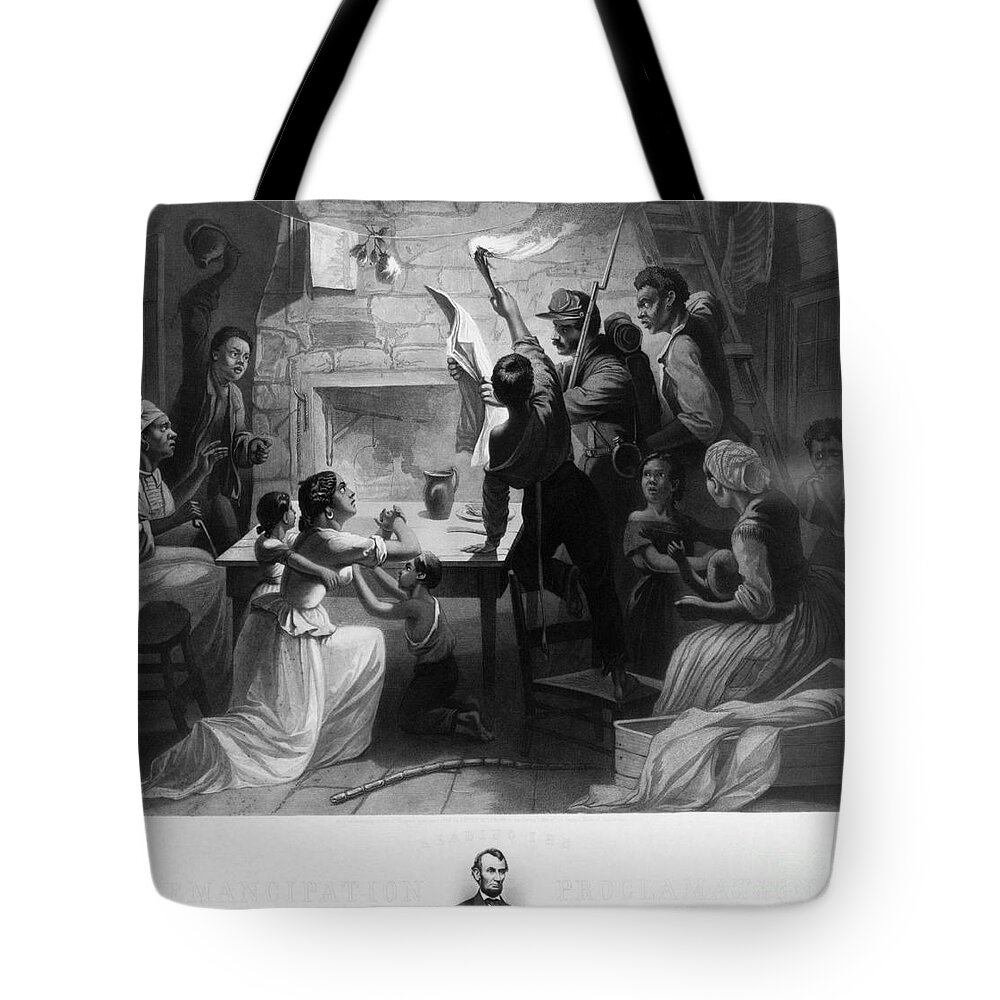 Historical Tote Bag featuring the photograph Reading Emancipation Proclamation by Photo Researchers