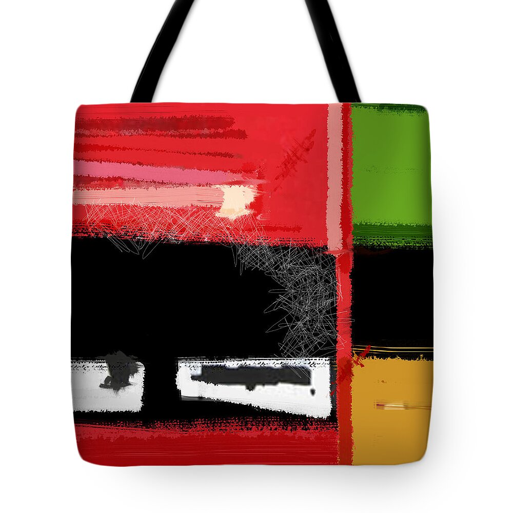 Abstract Tote Bag featuring the painting Red and Green Square by Naxart Studio