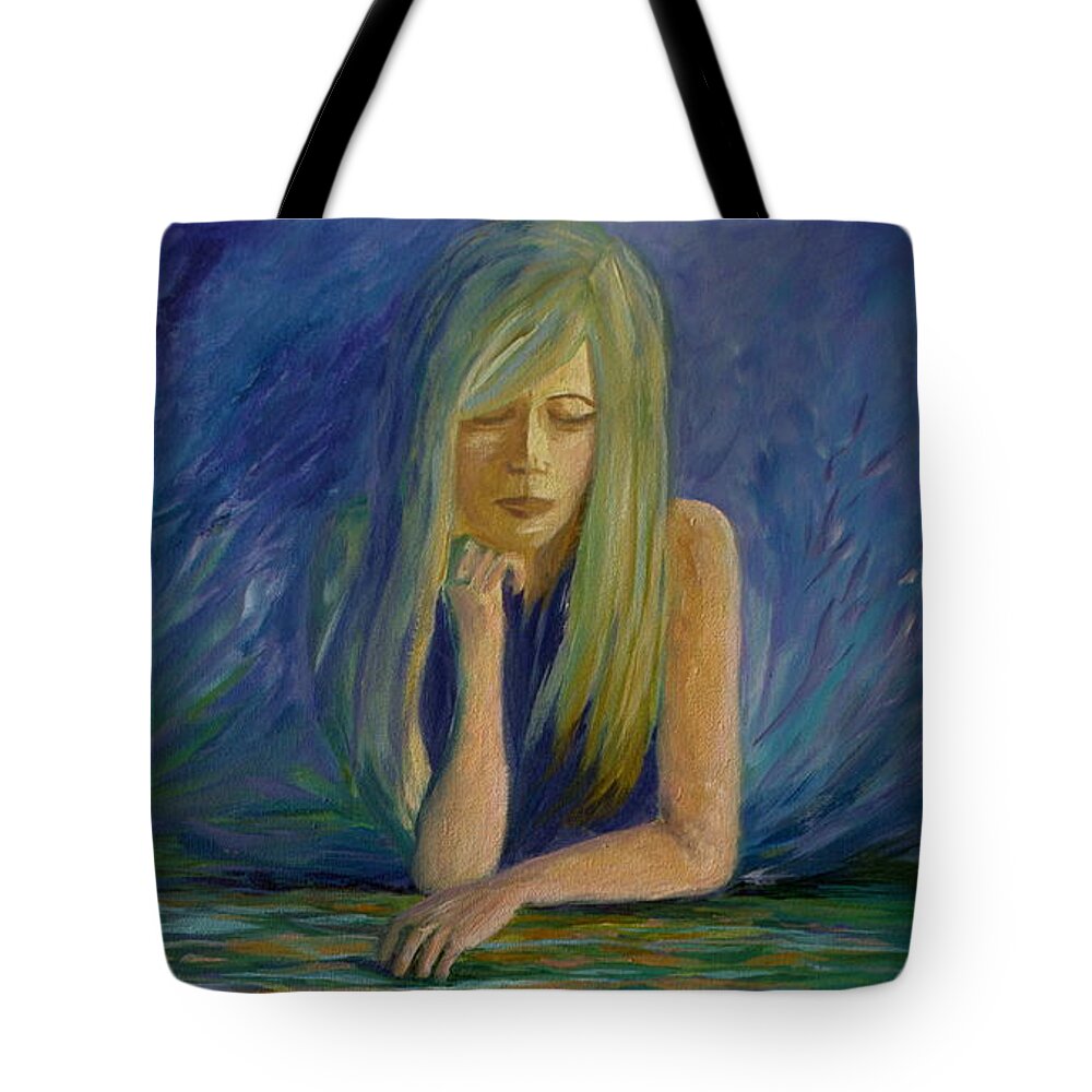 Portrait Tote Bag featuring the painting Reflecting on my Youth by Jo Smoley