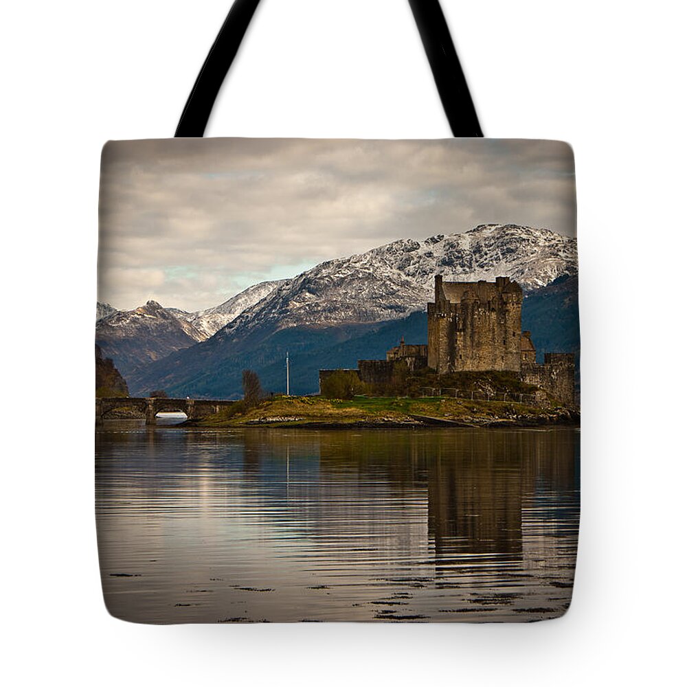Reflection Tote Bag featuring the photograph Reflection at Eilean Donan by Chris Boulton