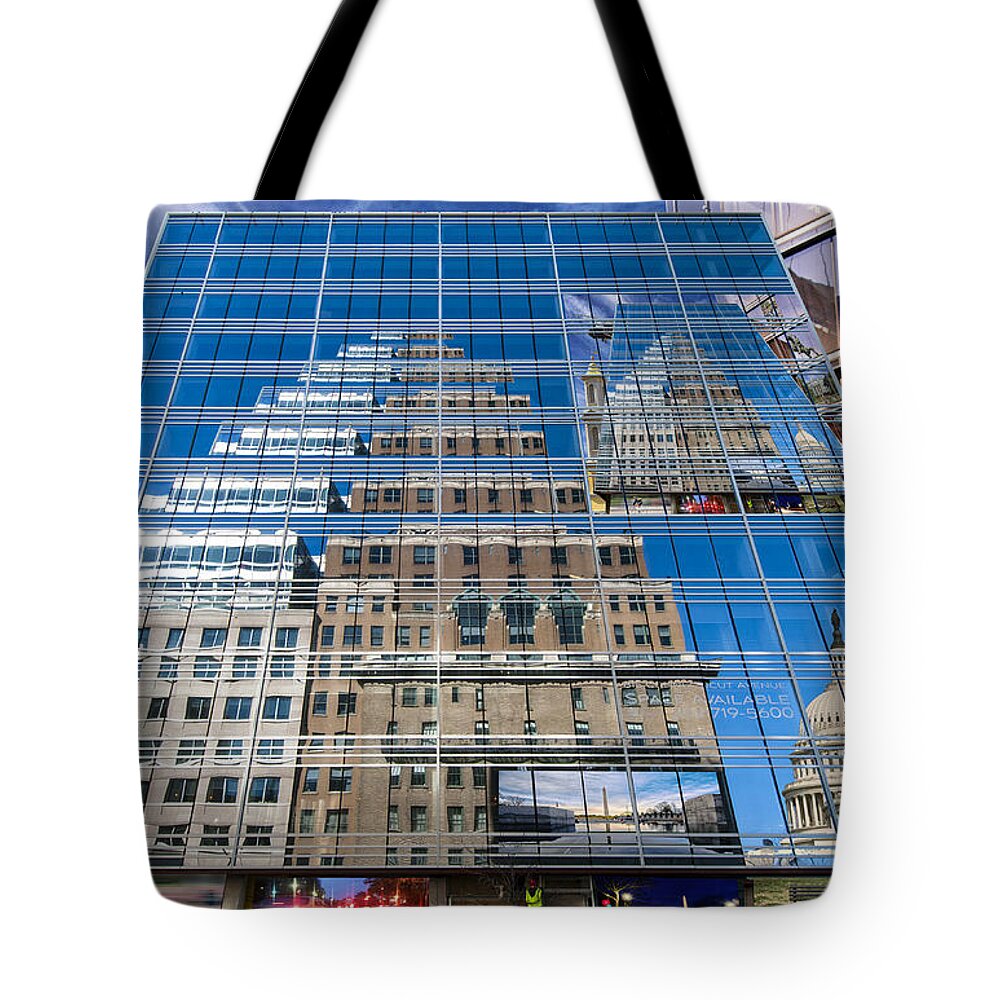 17th Street Nw Tote Bag featuring the photograph Reflections on Washington by Jim Moore