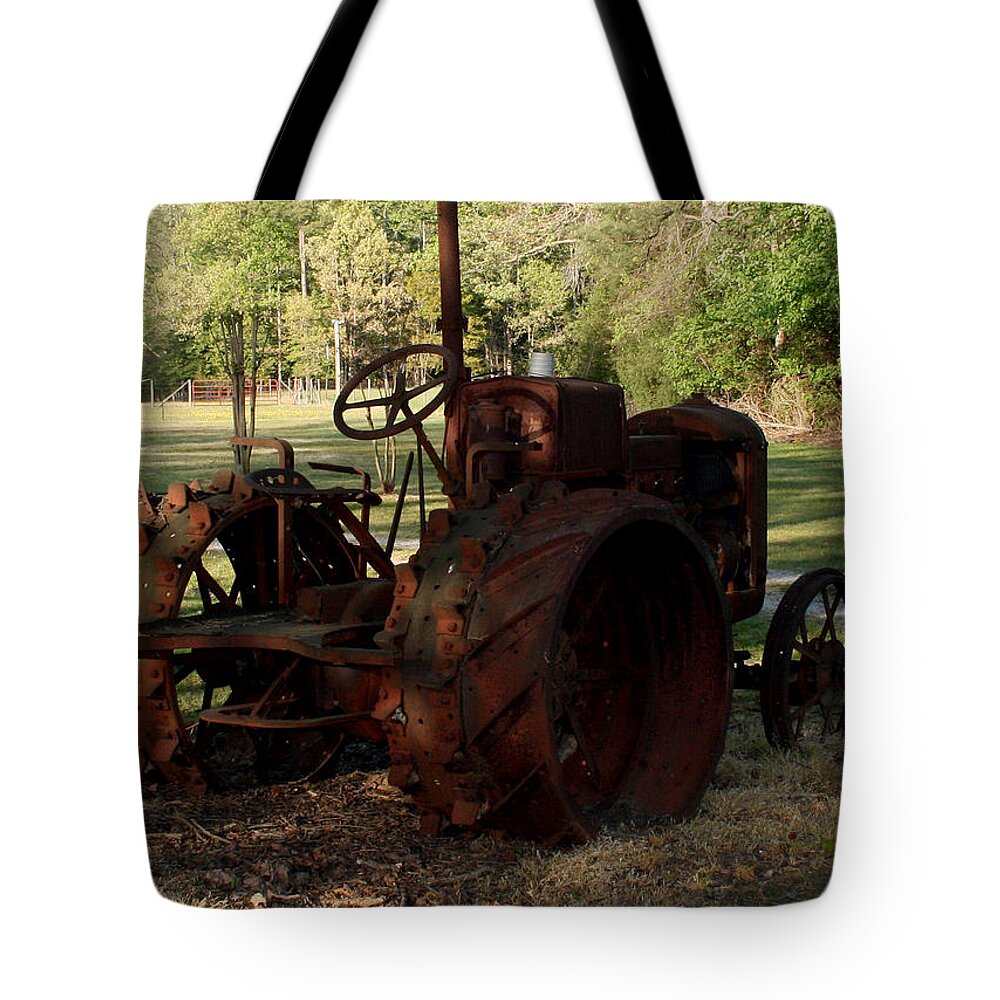 Tractor Tote Bag featuring the photograph Retired2 by Karen Harrison Brown