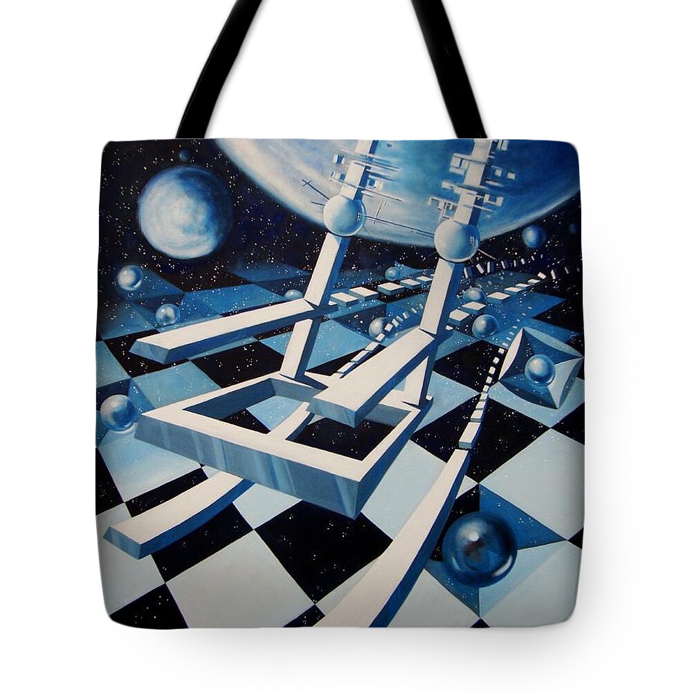 Rocking Chair Tote Bag featuring the painting Rocking into Space by Roger Calle