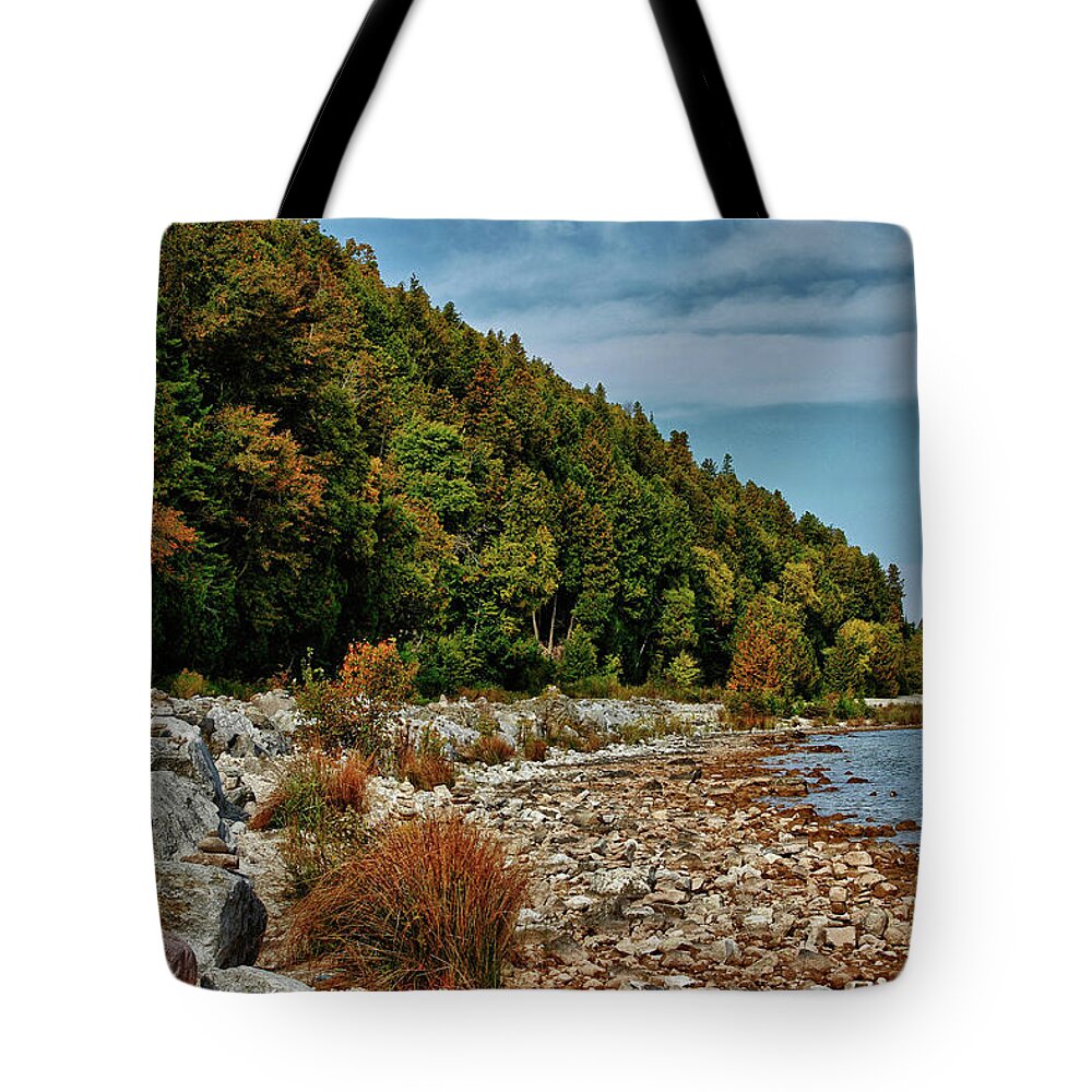 Mackinac Island Tote Bag featuring the photograph Rocky Shores by Rachel Cohen