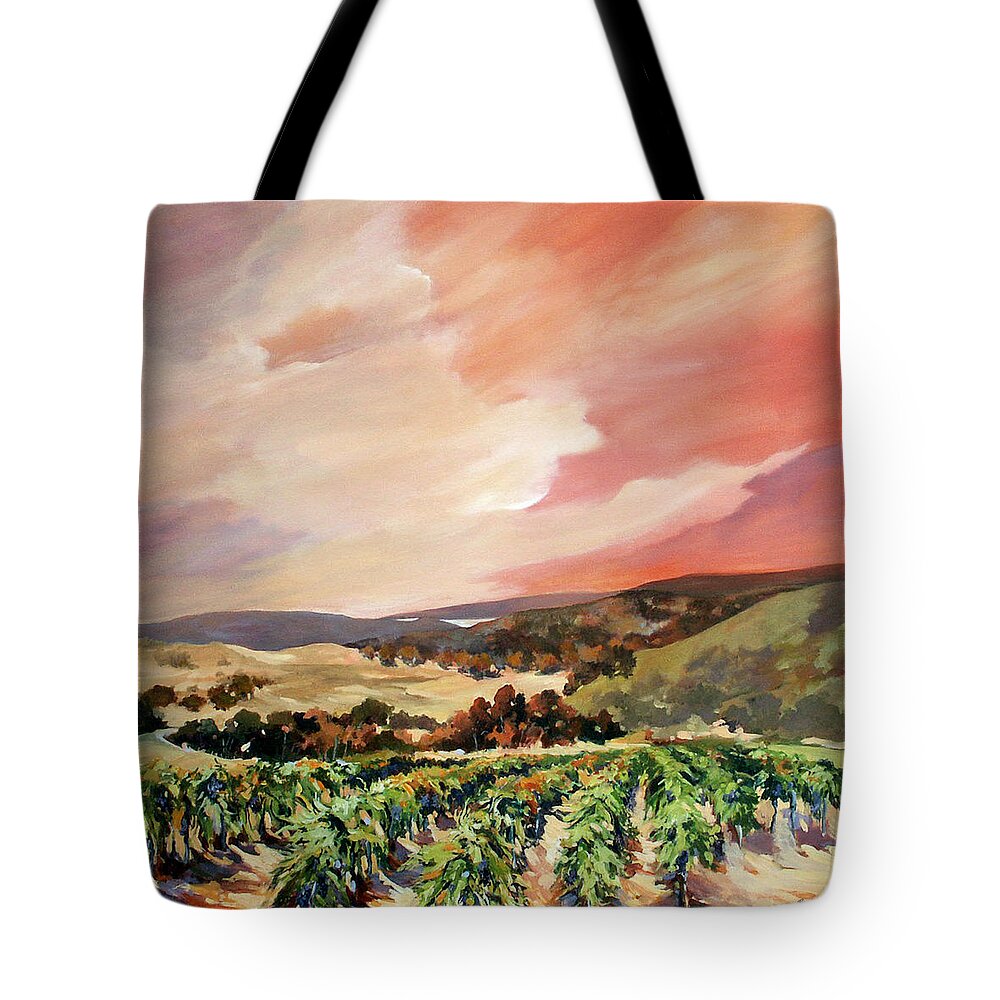 Vineyards Tote Bag featuring the painting Rolling Vineyards 2 by Rae Andrews