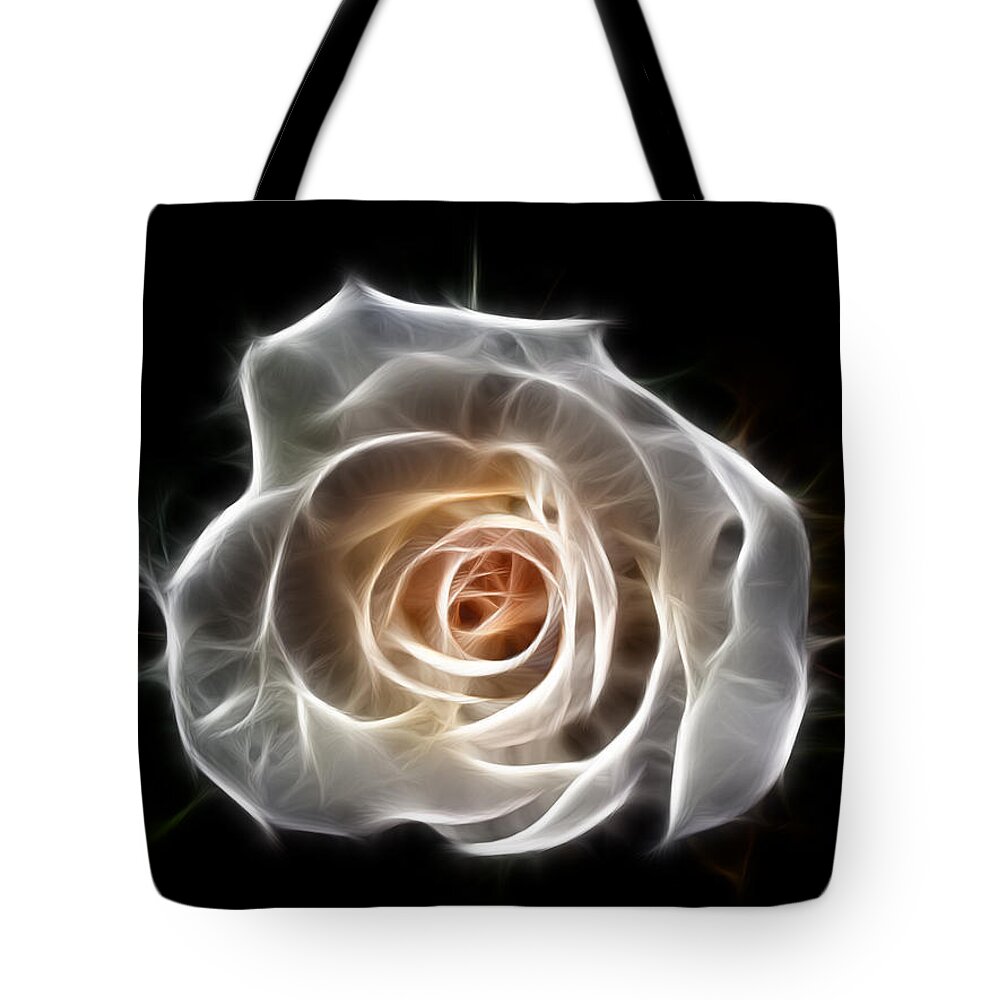 Rose Tote Bag featuring the digital art Rose of Light by Bel Menpes