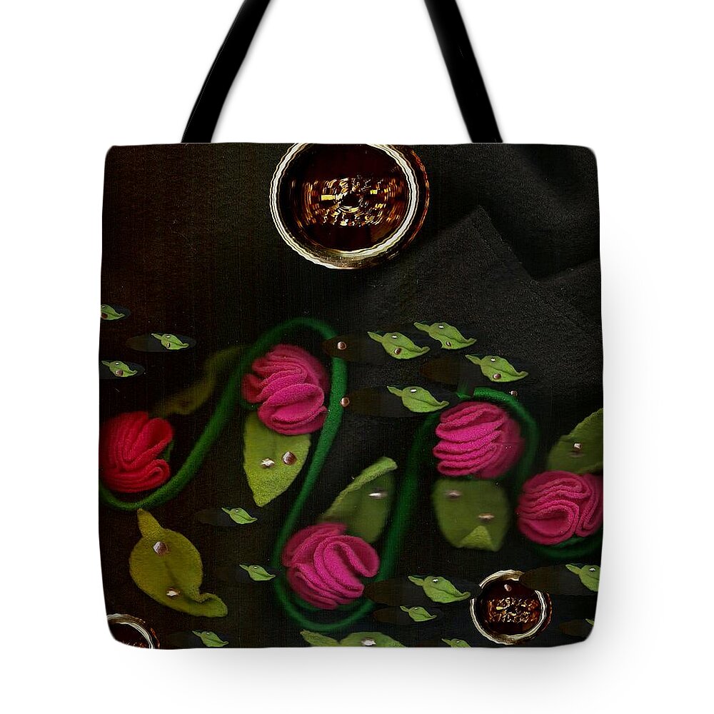 Flamenco Tote Bag featuring the mixed media Roses From The Flamenco Scene by Pepita Selles