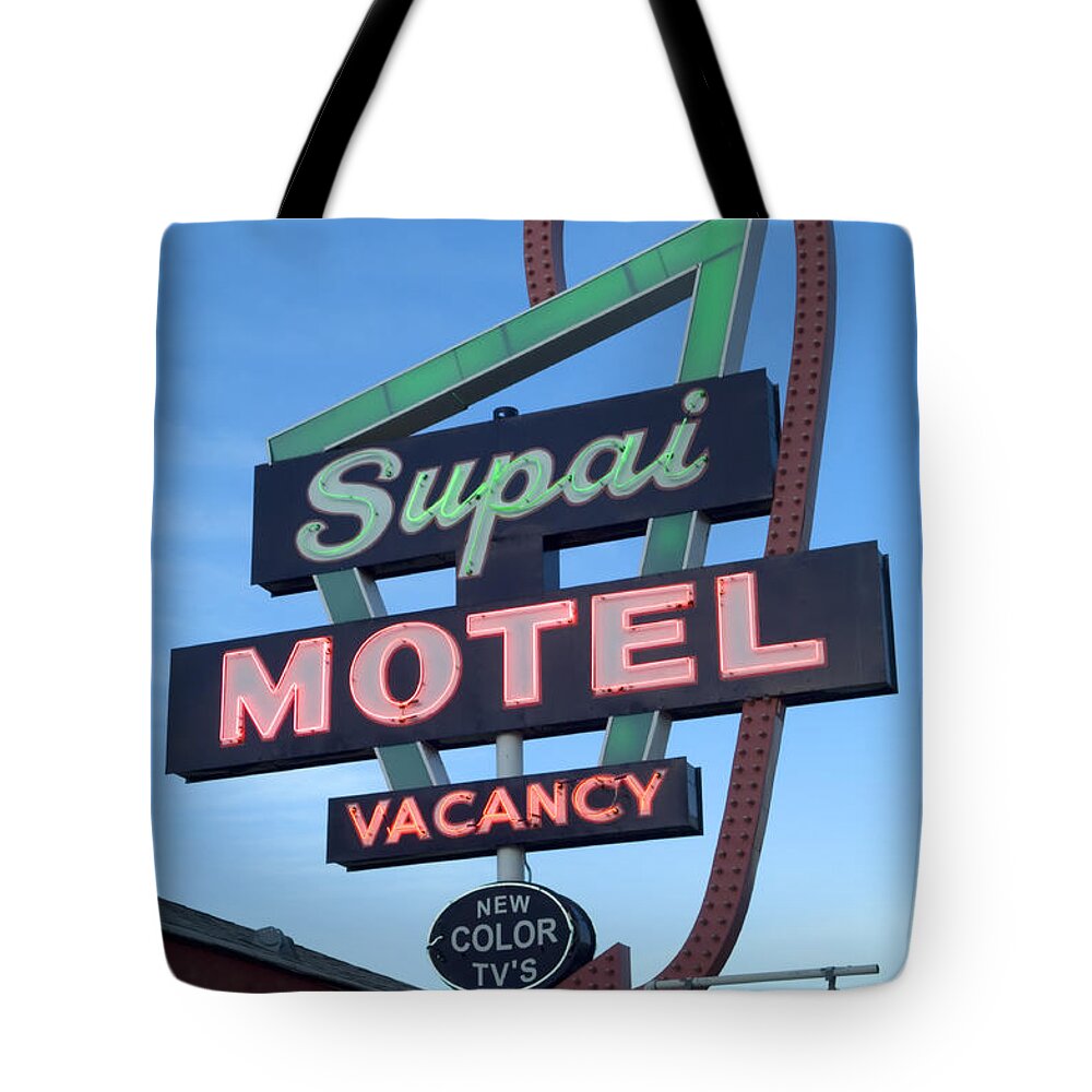 Flames Tote Bag featuring the photograph Route 66 Supai Motel by Bob Christopher