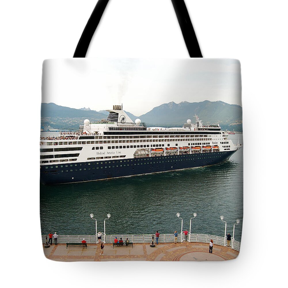 Cargo Tote Bag featuring the photograph Ryndam Vancouver port 1 by Michael Peychich