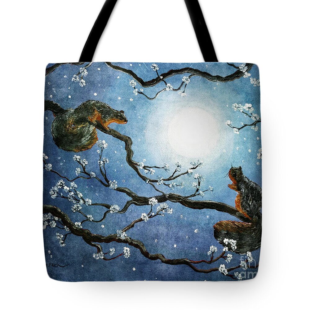 Fantasy Tote Bag featuring the painting Sakura Squirrels by Laura Iverson