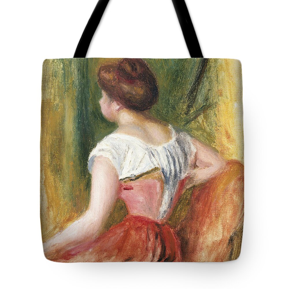 Seated Young Woman Tote Bag featuring the painting Seated Young Woman by Pierre Auguste Renoir