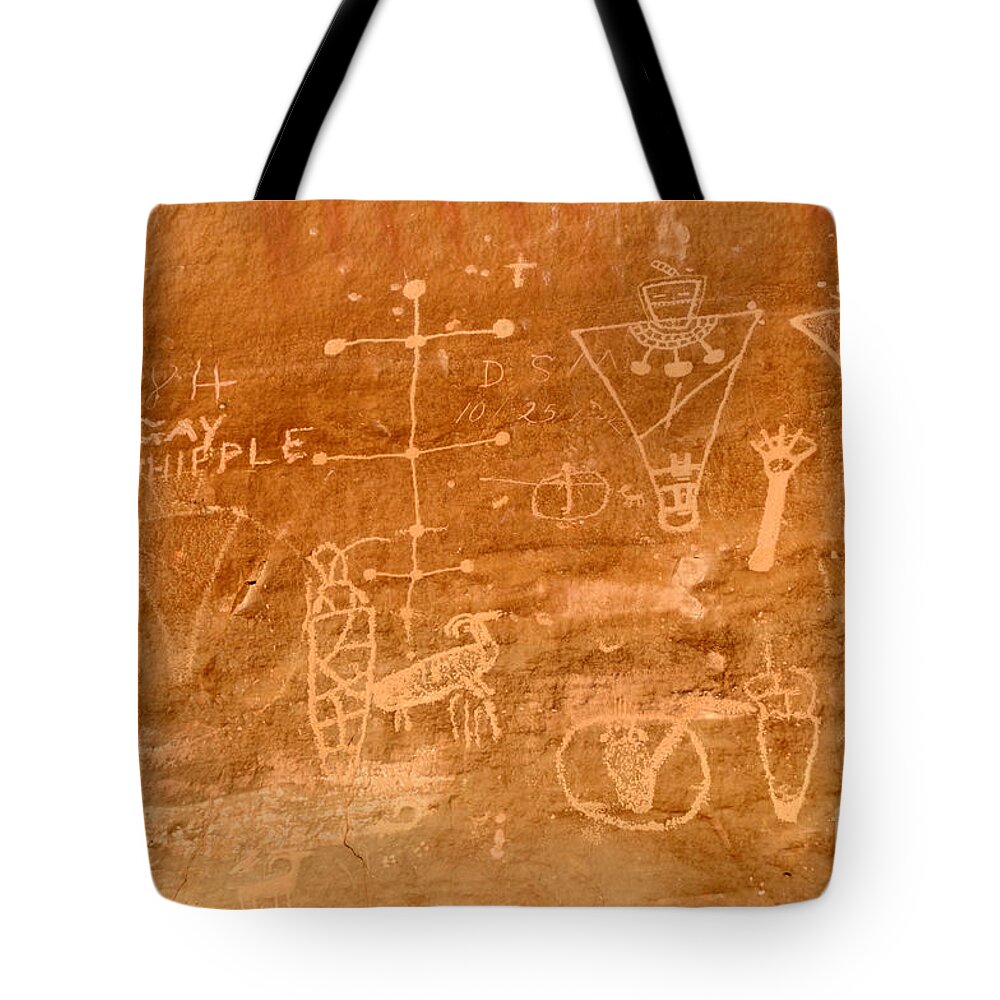 Pictograph Tote Bag featuring the photograph Sego Canyon Petroglyphs by Gary Whitton