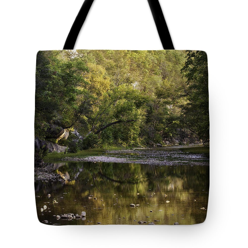 Ponca Access Tote Bag featuring the photograph September Evening at the Ponca Access Buffalo National River by Michael Dougherty