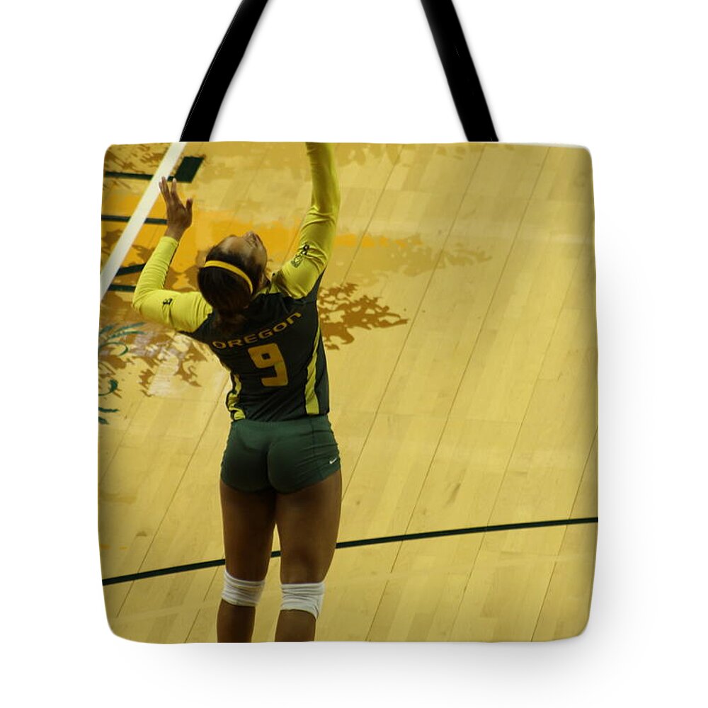 Volleyball Tote Bag featuring the photograph Serving The Match by Laddie Halupa