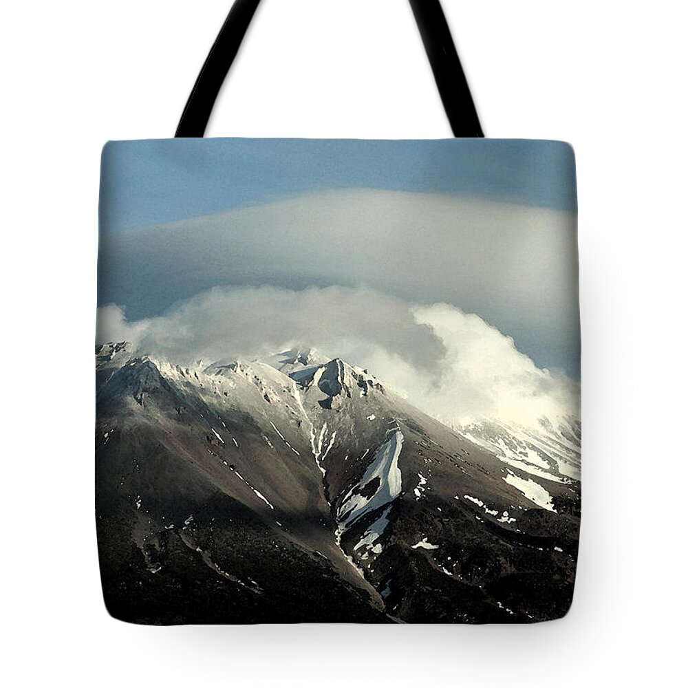 Mt.shasta Tote Bag featuring the digital art Shasta Lenticular 2 by Holly Ethan