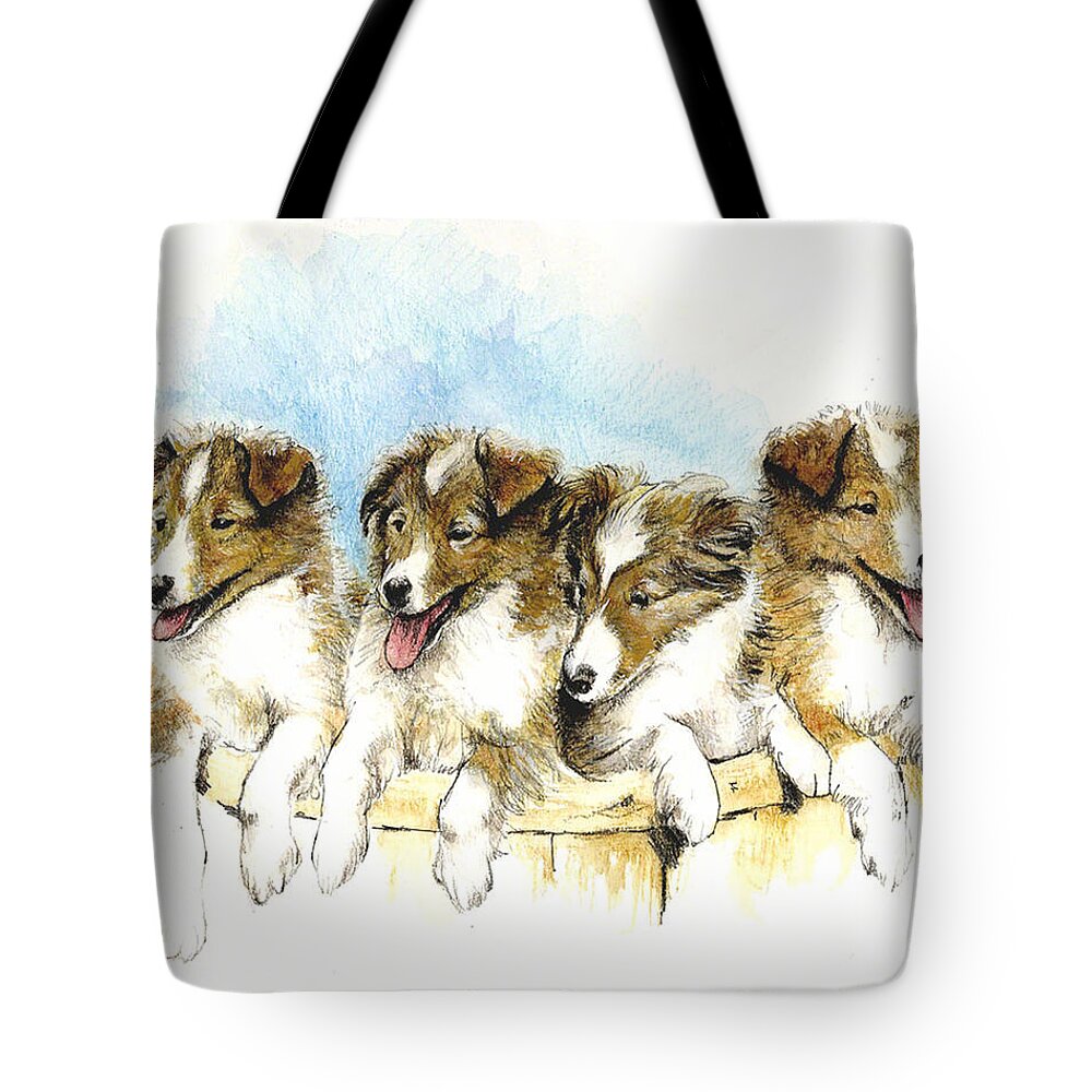 Dog Art Tote Bag featuring the painting Sheltie Pups by Patrice Clarkson