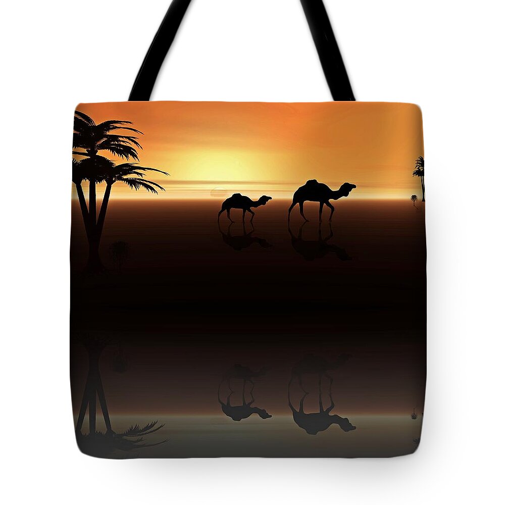 Camel Tote Bag featuring the digital art Ships of the Desert by David Dehner
