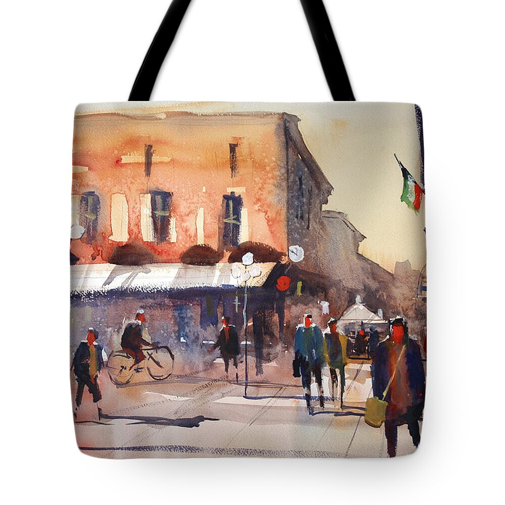 Ryan Radke Tote Bag featuring the painting Shopping in Italy by Ryan Radke