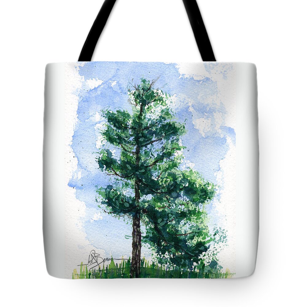 Tree Tote Bag featuring the painting Simple Pine Tree by John D Benson