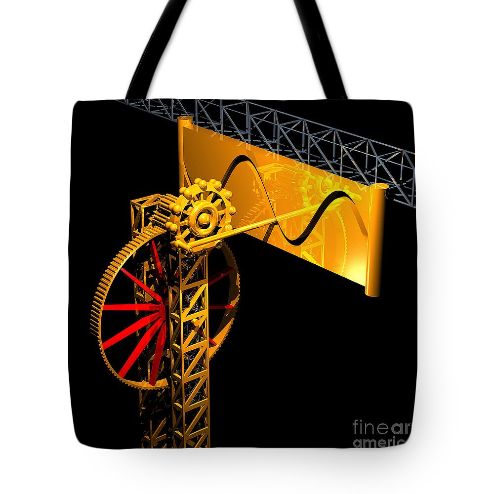 Brass Tote Bag featuring the digital art Sine Wave Machine by Russell Kightley