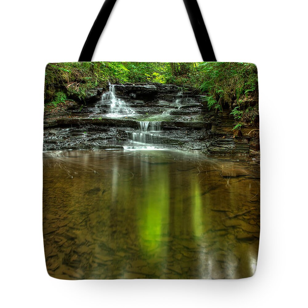 Green Mantle Tote Bag featuring the photograph Small spirit of the falls by Jakub Sisak