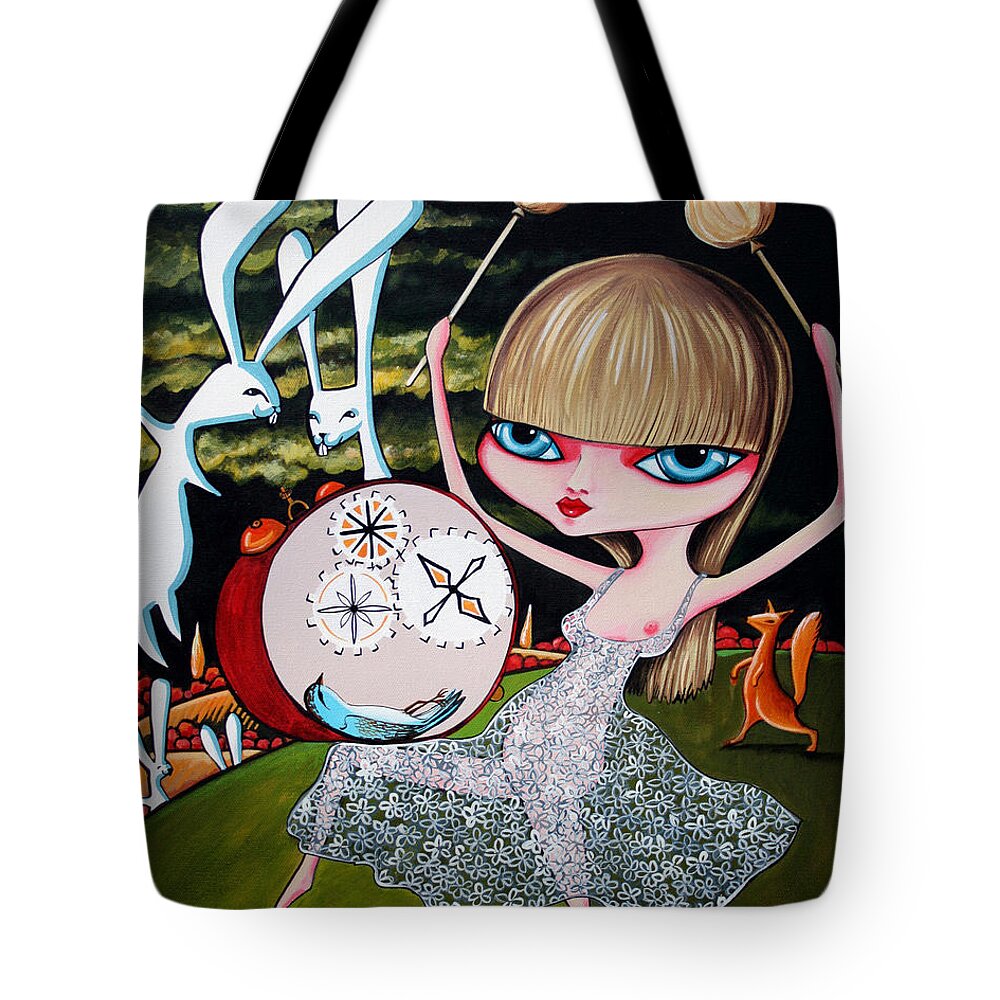 Bunnies Tote Bag featuring the painting Something to bang on about by Leanne Wilkes