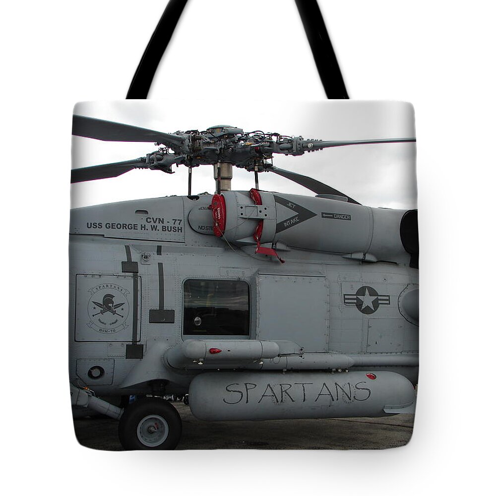 Helicoper Tote Bag featuring the photograph Spartans by Randy J Heath