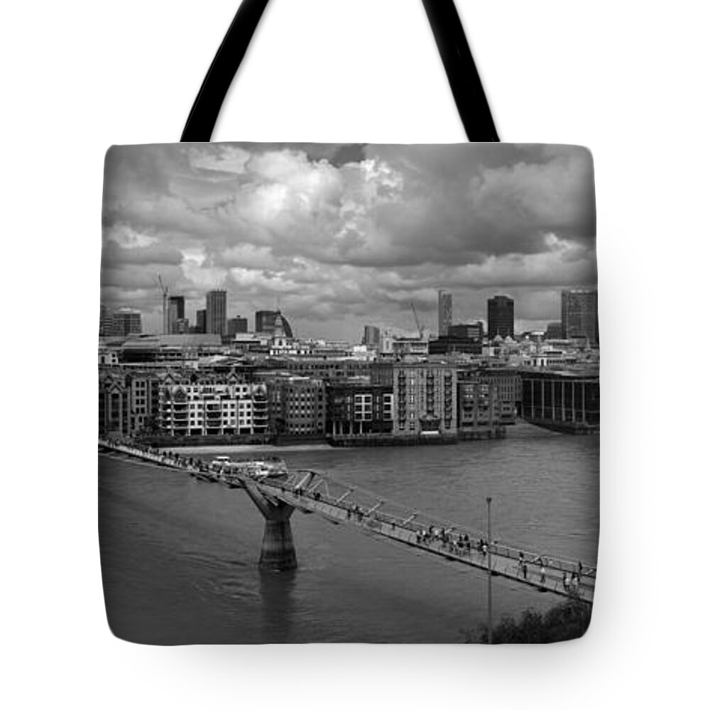 St Paul's Tote Bag featuring the photograph St Paul's and the City panorama BW by Gary Eason